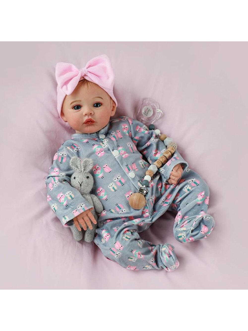 18 Inch Gray Realistic Baby Girl Doll Full Vinyl Body Gift Set for Kids Age 3+